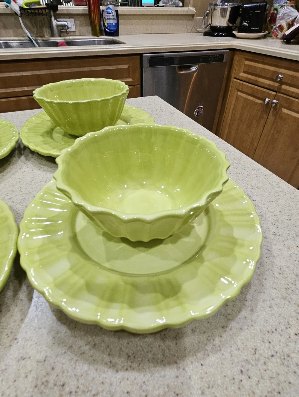 Ruffled KIWI AMBIANCE DISHES, Nanette Vacher Designer Dishes, Vintage Pottery - Picture 9 of 9